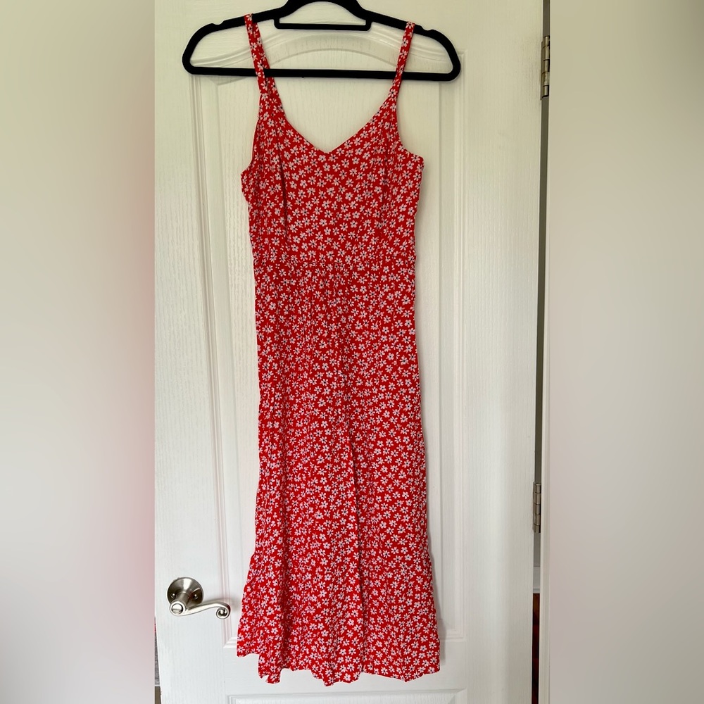 Old Navy Red Floral Print Midi Dress size Small